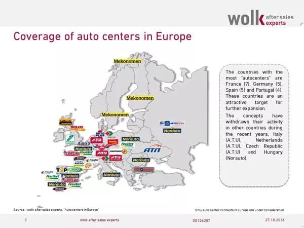 Coverage of auto centers in Europe