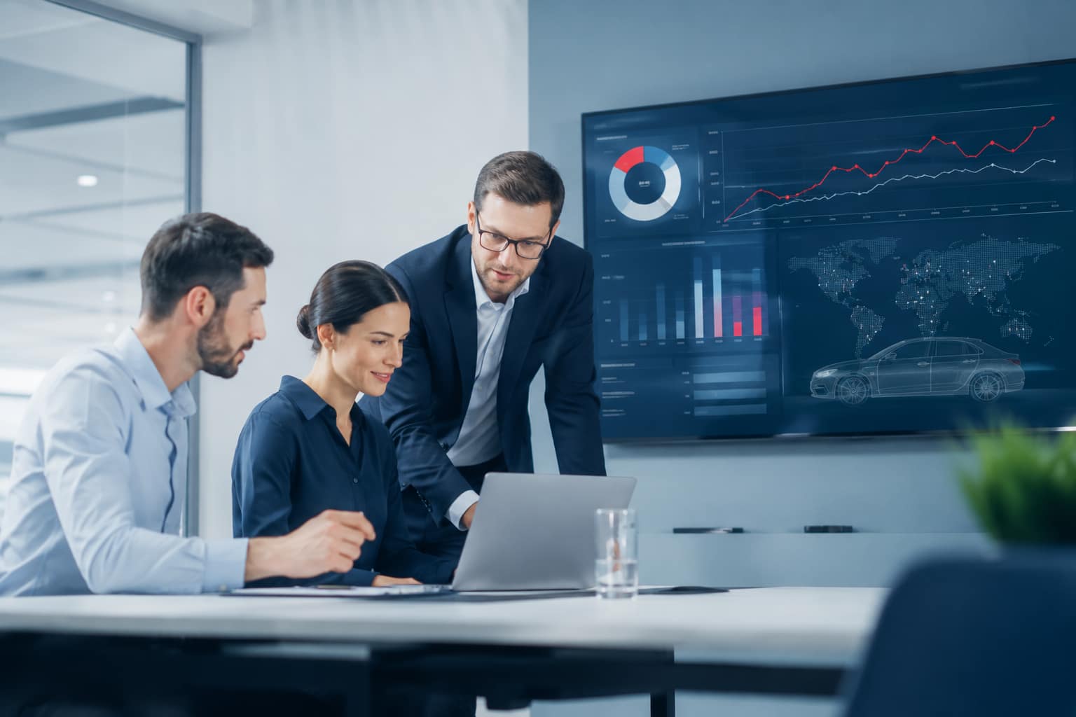Market research team analysing automotive aftermarket data