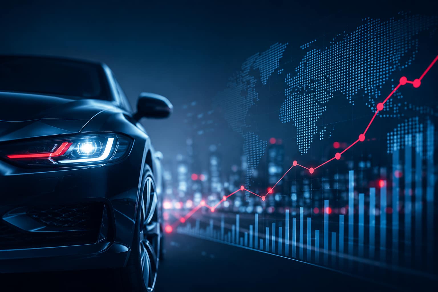 Global automotive aftermarket market analysis across a night city skyline