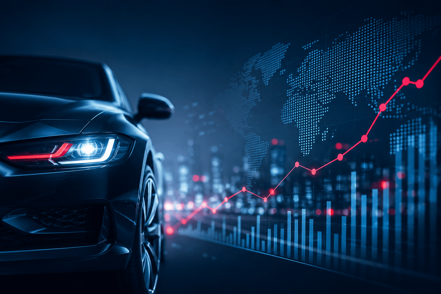Global automotive aftermarket market analysis across a night city skyline